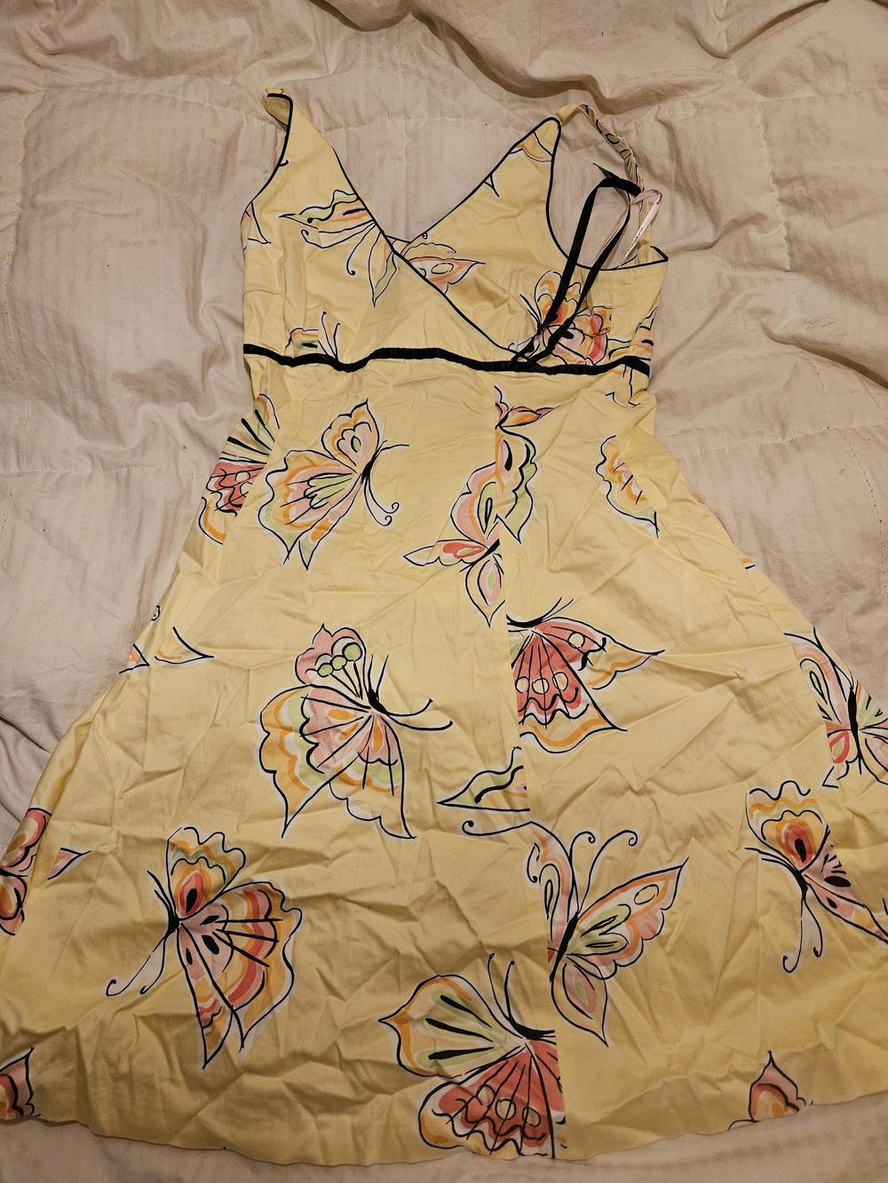 Yellow Butterfly-Print Summer Dress